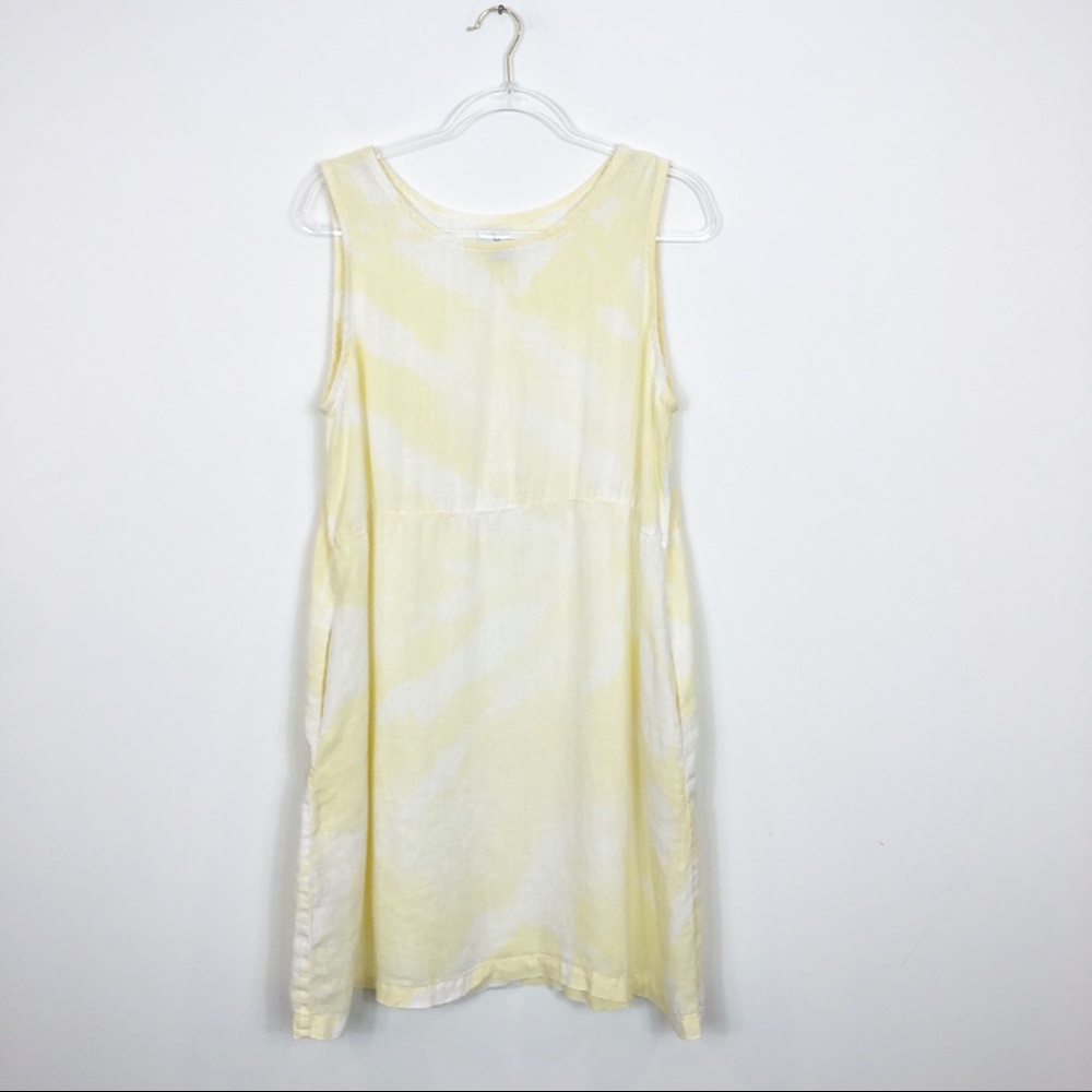 Linen Tie Dye Shift Dress • Yellow and White sz L